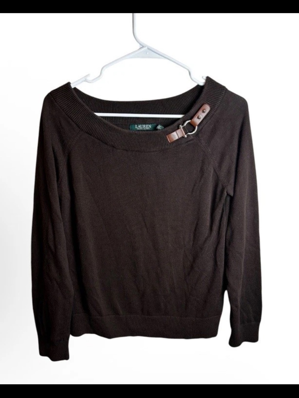 Lauren Ralph Lauren Chocolate Brown Buckle Accent Boatneck Sweater Size L